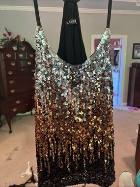 Sequined Ombre Tank Top - Black & Gold